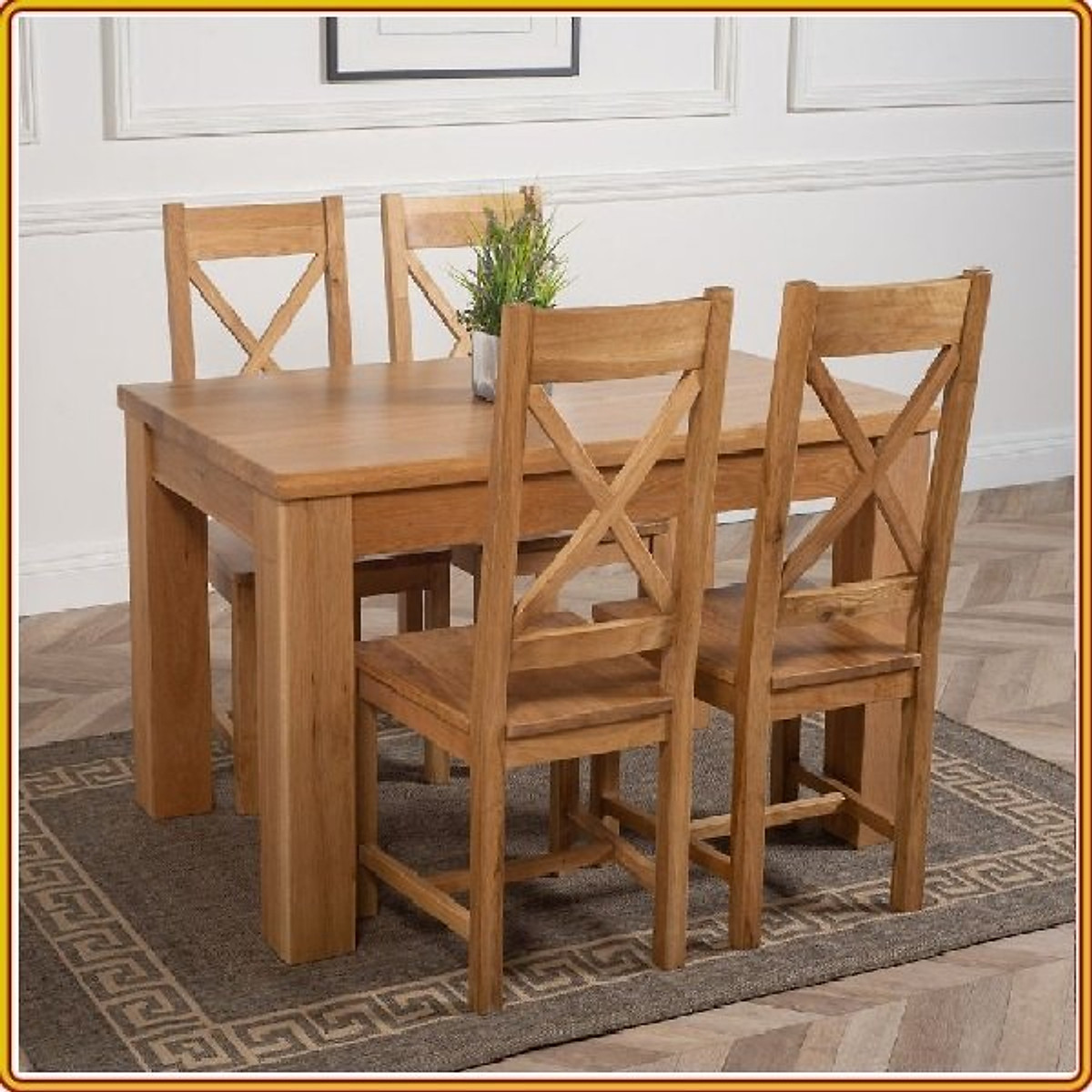 Bộ bàn ăn Rustic Oak bàn 1m20, kèm 4 ghế juno sofa ( Vàng Gỗ Tự Nhiên)