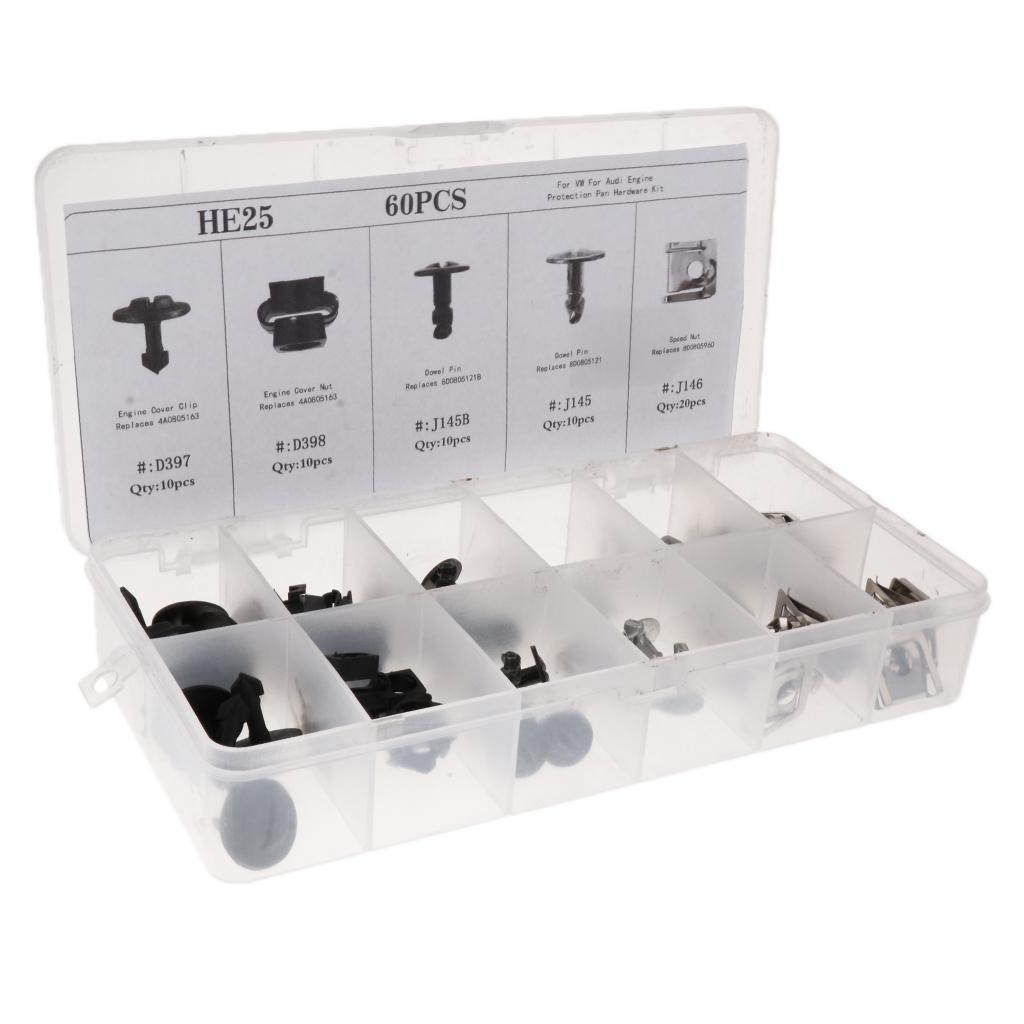 60 Pieces Protective Pan Hardware Kit Pin Clip Nut For Audi A4 S4 VW Passat
