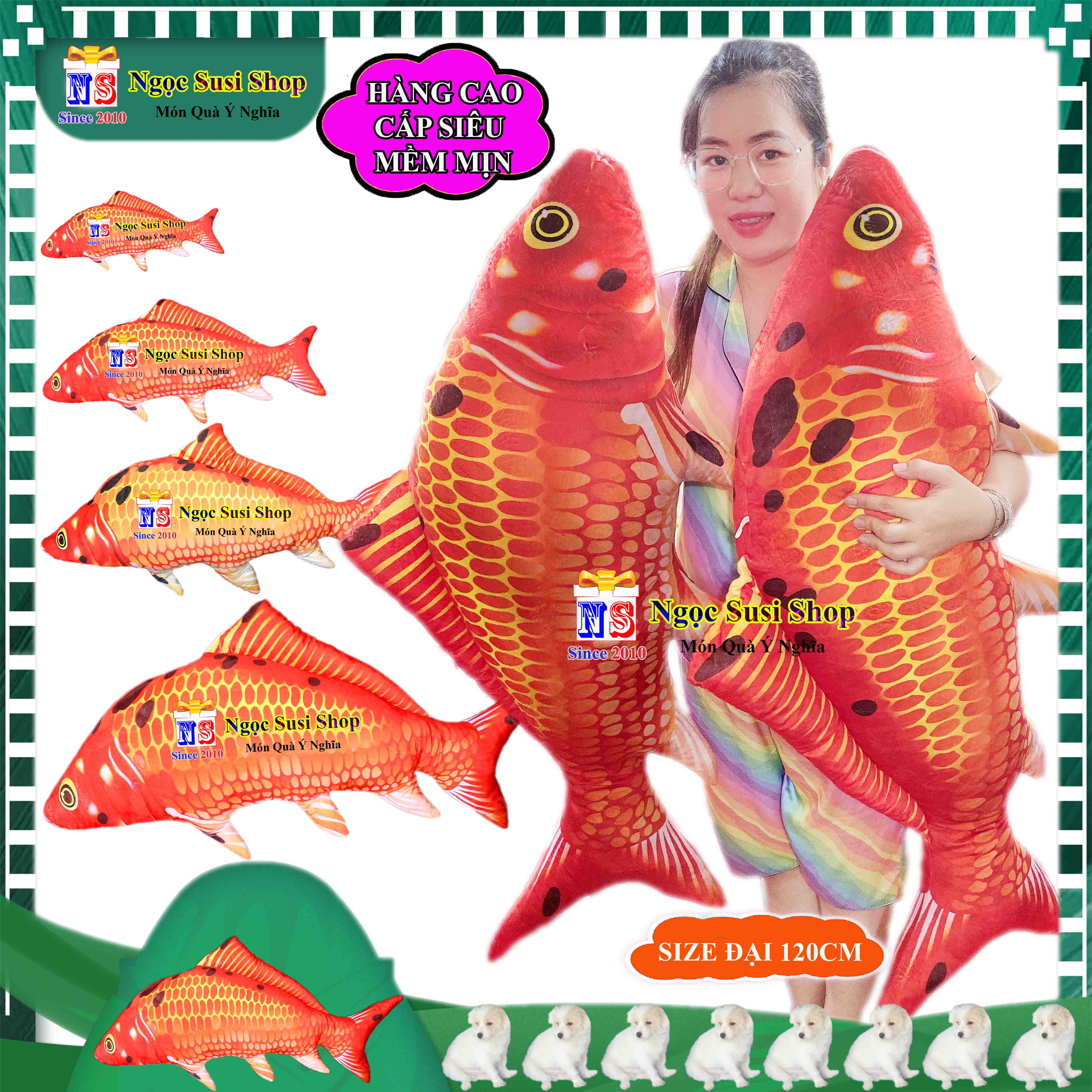 GỐI ÔM THÚ BÔNG CON CÁ CHÉP 3D SIÊU TO DÀI RẤT MỊN ÔM NGỦ - GẤU BÔNG HÌNH CON CÁ CHÉP 3D RẤT MỊN