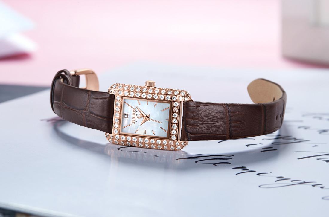 Đồng hồ nữ Julius Star Hàn Quốc JS-046 mặt chữ nhật viền đính đá