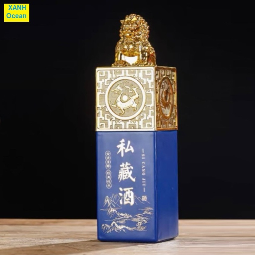 Chai Đựng Rượu 500ML mẫu ngọc tỷ ấn ký – kèm hộp giấy và túi đựng quà – 3 màu lựa chọn - Chai Thủy Tinh Đựng Rượu – Vỏ Chai Rượu Đẹp