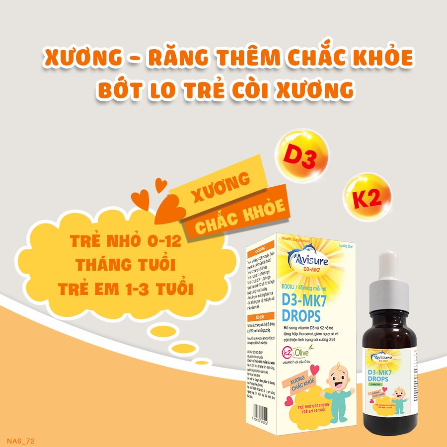 Vitamin D3 K2 tinh khiết Italia Avisure D3MK7 giúp bé cao lớn, ngủ ngon 20ml