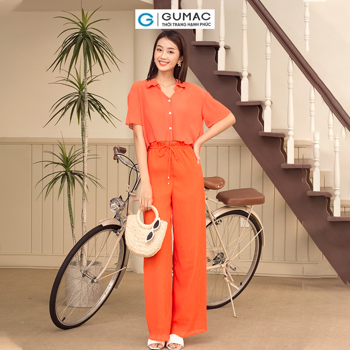 Set lẻ Áo kiểu dập ly GUMAC AD05089 - Quần ống suông rộng QD05032