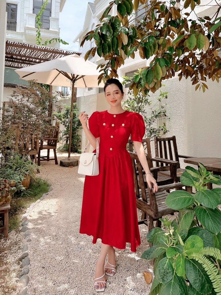 ĐẦM MAXI CỔ TRÒN ĐÍNH NÚT NGỌC  13910