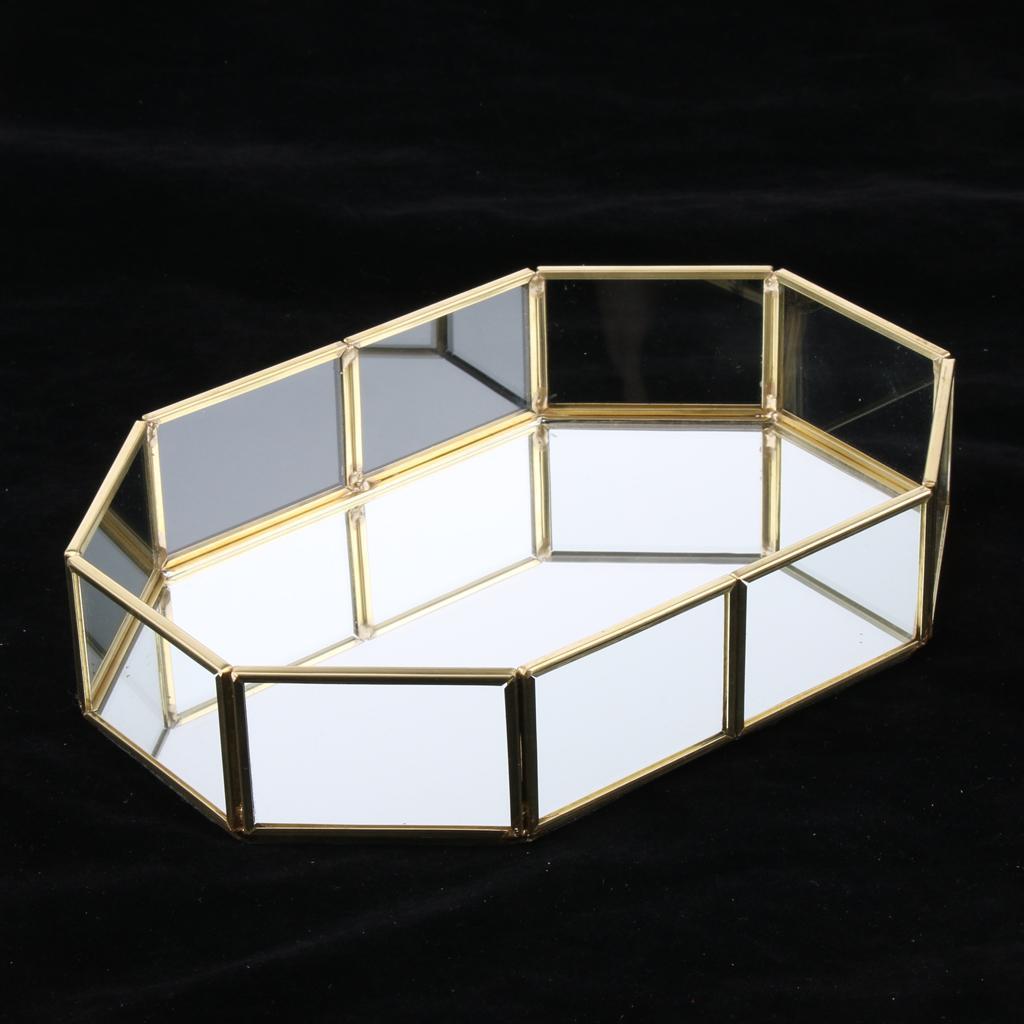 Metal Glass Jewelry Tray, Makeup Cosmetic Organizer Storage Box, Dessert Plate, Decorative Tray