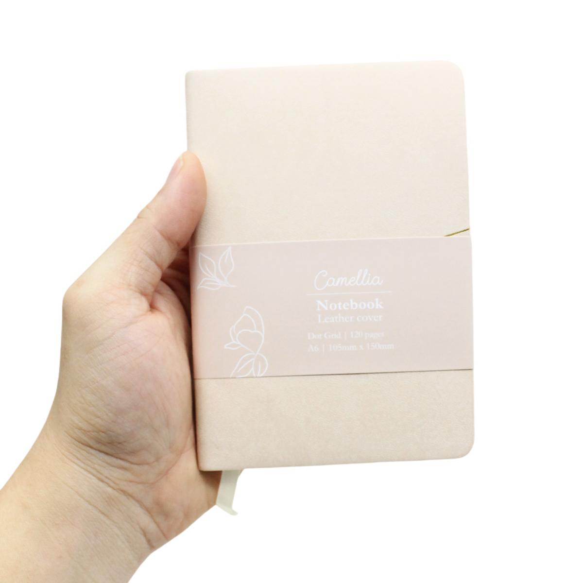 Sổ Da Bìa Mềm Camellia A6 - Không Kẻ Có Chấm - 120 Trang 100gsm - The Sun - Almond
