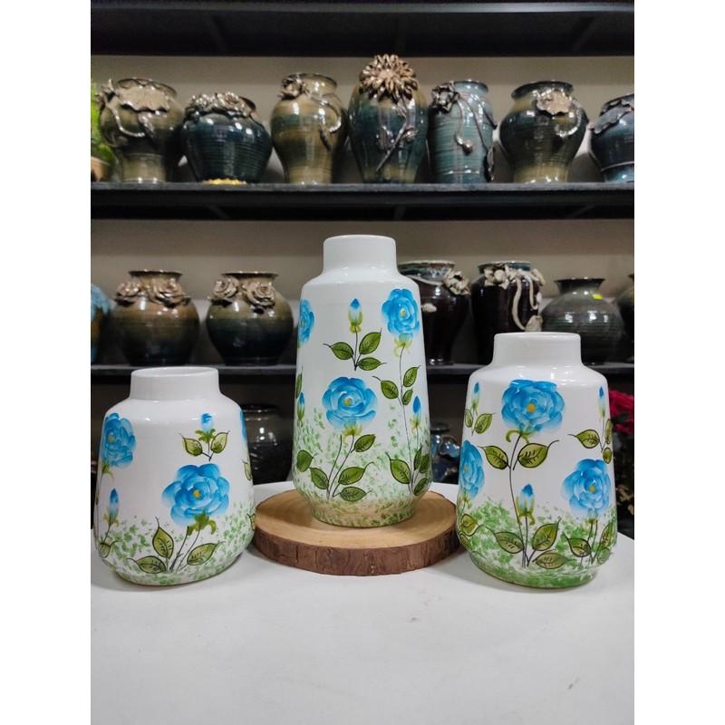 Set 3 lọ cắm hoa- trang trí, họa tiết vẽ thủ công.