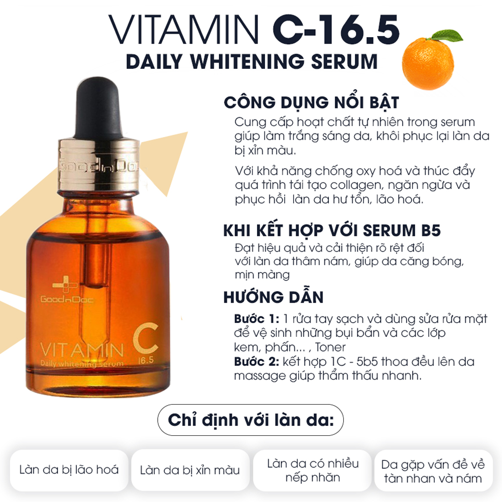 Serum Chuyên Nám Goodndoc Vitamin C 16.5 Daily Whitening Serum Giúp Trắng Sáng Da, Hỗ Trợ Giảm Thâm Nám, Chống Lão Hóa - GoodnDoc Vitamin C 30ml