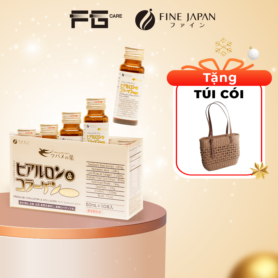 Nước Uống Collagen Tổ Yến Sào Nhật Bản Thượng Hạng Đẹp Da - Fine Japan Hyaluron Collagen Premium Swallow Nest Hộp 10 chai x 50ml