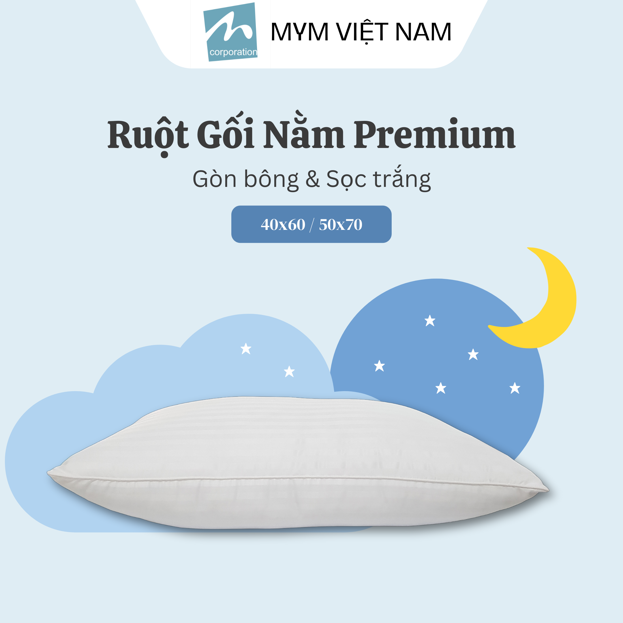 Ruột Gối Nằm Microfiber Sọc Trắng MYM Tiêu Chuẩn Khách Sạn Cao Cấp