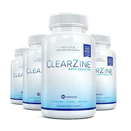 ClearZine Acne Pills for Teens & Adults  | Clear Skin Supplement, Vitamins for Hormonal & Cystic Acne | Stop Breakouts, Oily Skin with Milk Thistle, Pantothenic Acid & Zinc, 90 Caps Each