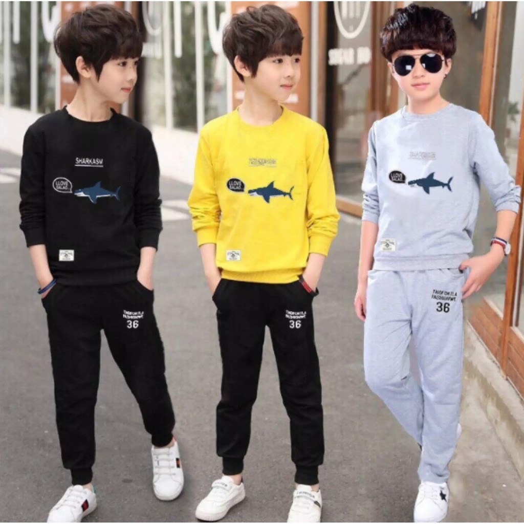 Bộ quần áo thu đông "CCÁ MẬPP" 14-45kg cho bé trai 4-14 tuổi. Dày dặn, ấm áp. Hàng may kỹ, form đẹp. B25 B26
