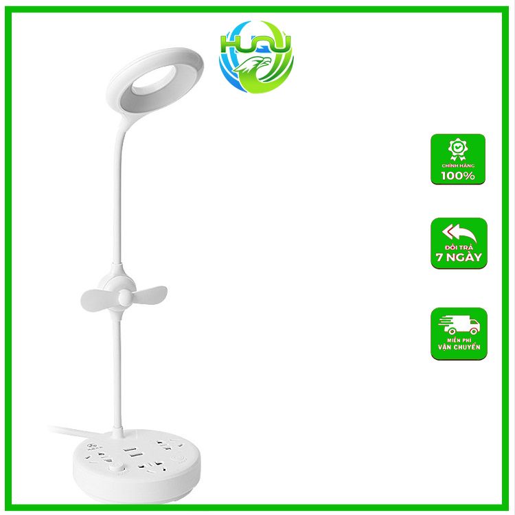 Đèn Học Huqu Kiêm Đèn Ngủ Có Quạt Làm Mát Và Cổng Sạc USB Tiện Lợi HQ-T2021-Uốn Cong 360 Độ -Hàng Chính Hãng