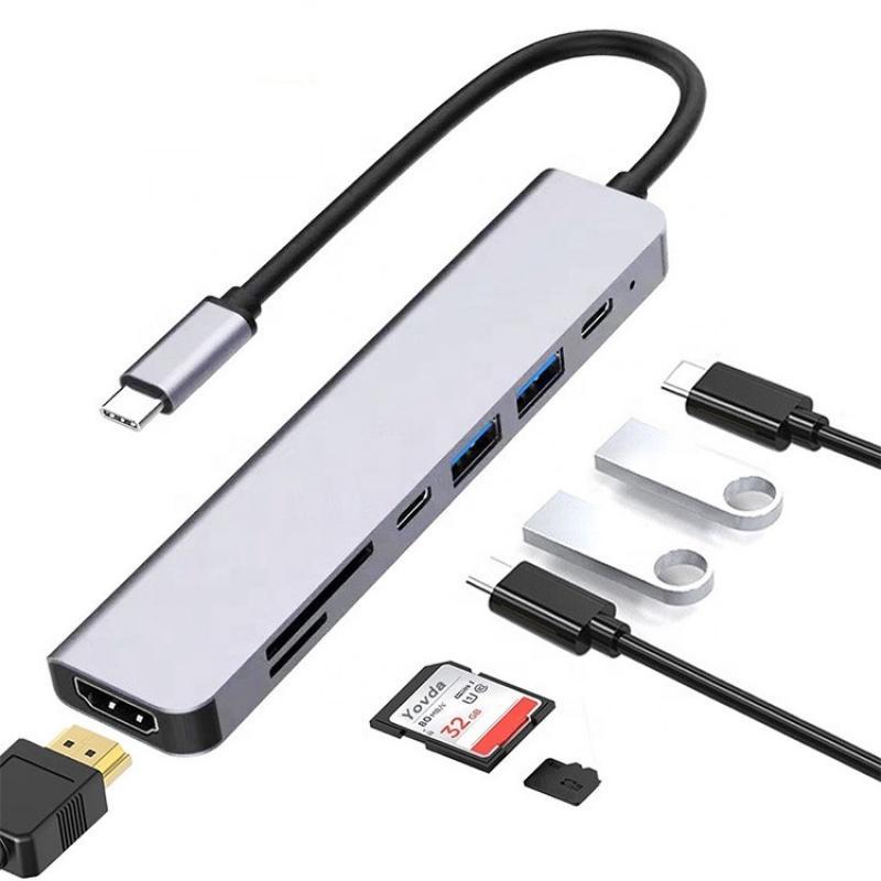 Đế Sạc 4k Tạo Cổng usb sd tf usb-c pd 3.0 de Có 7 Cổng Vào 1 Đầu Ra