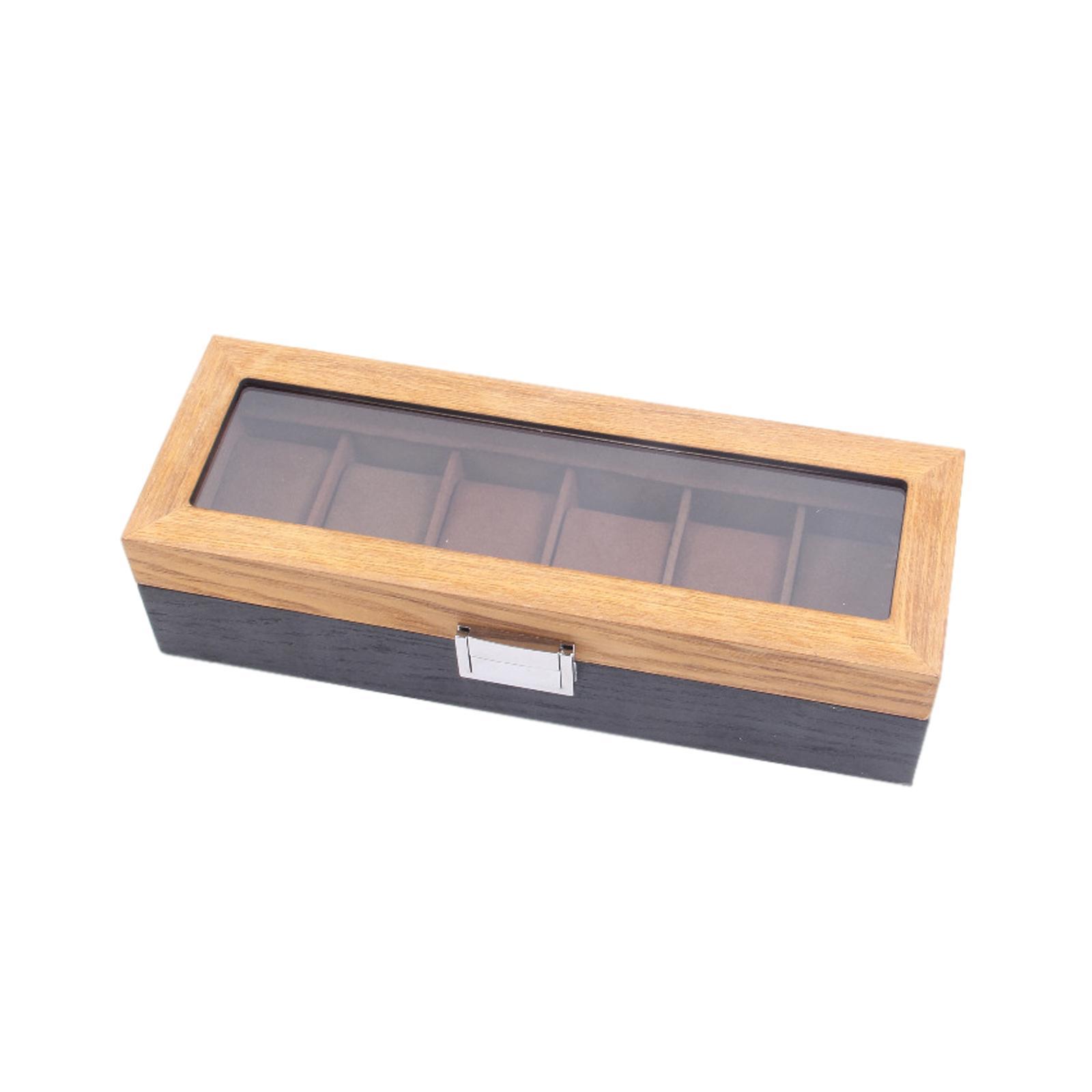 Watch Box Display Case Retro Wood for Exquisite Gift W/Clear Top & Lock