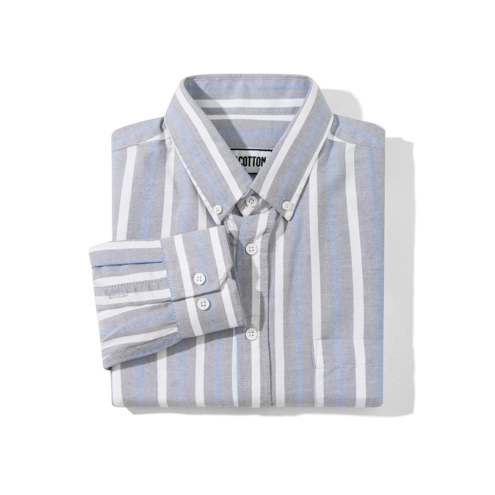 Áo Sơ Mi Nam Dài Tay Xanh Xám Phối Sọc BY COTTON Grey Blue Stripes Oxford