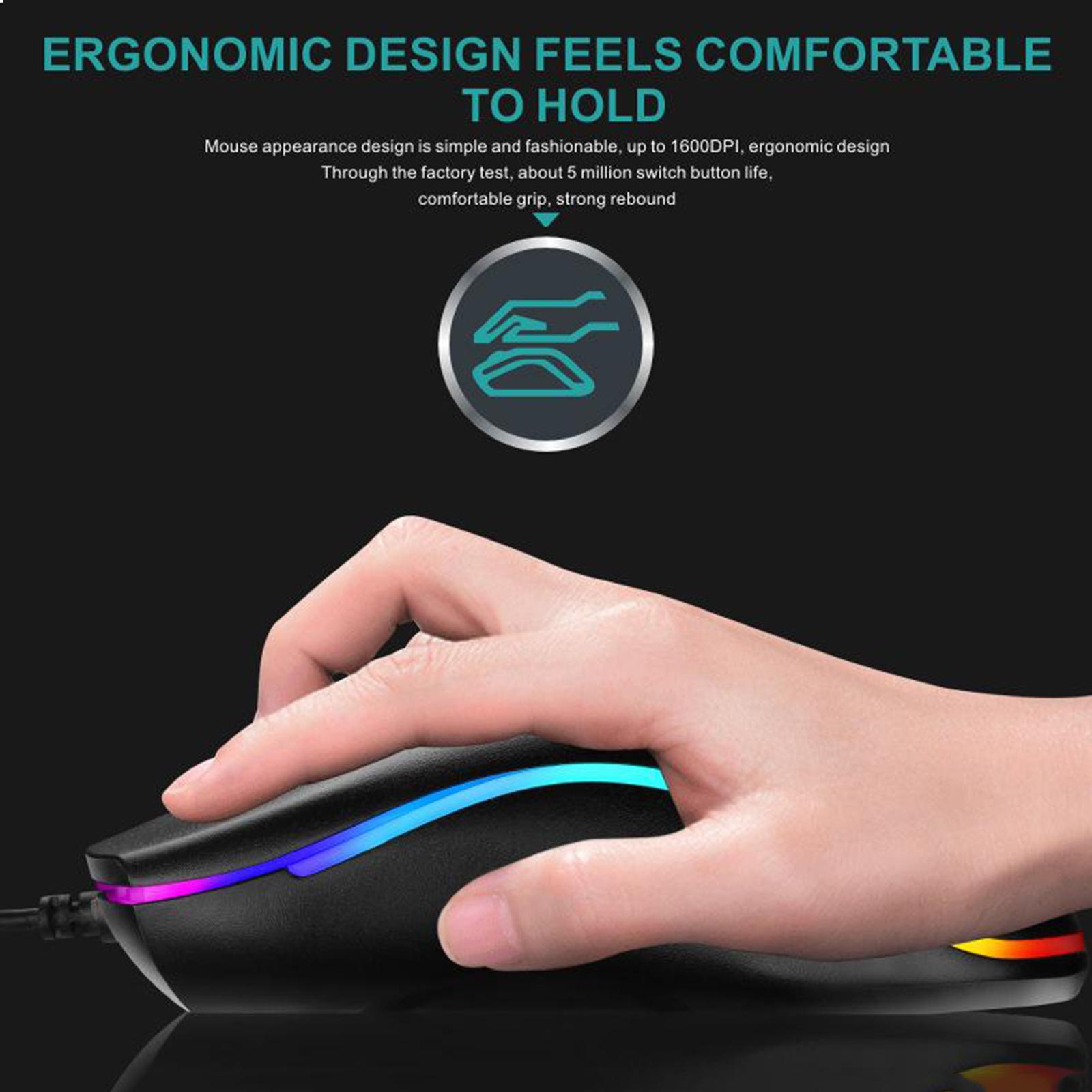 USB Wired RGB Rainbow Backlit Luminous Gamer Mouse Keyboard Set for Working or Games