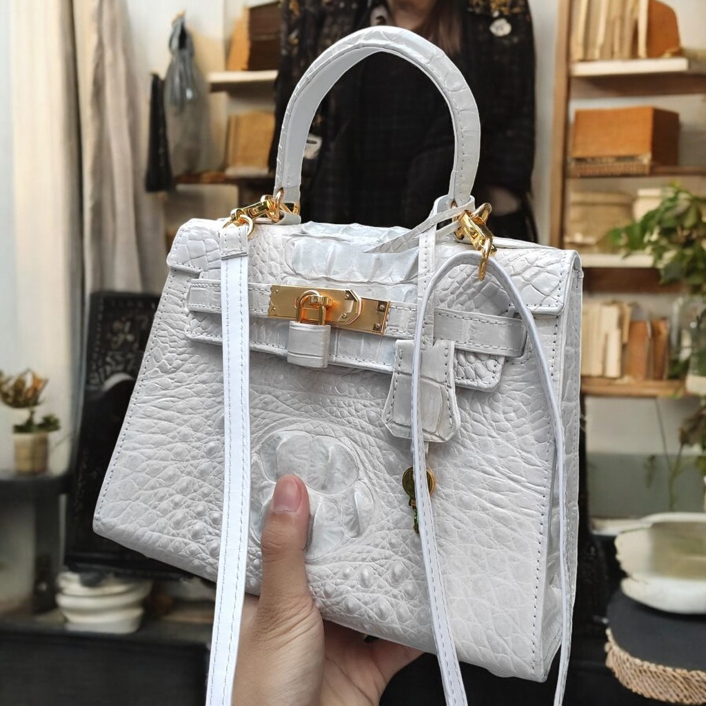 Túi xách nữ size 25 có dây đeo. Da cá sấu BẠCH TẠNG - ĐẸP TINH KHIẾT!