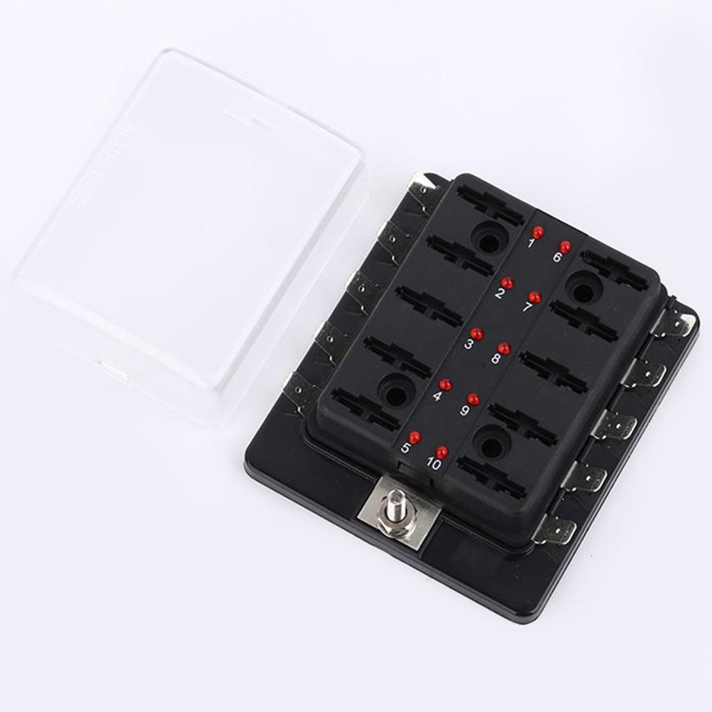 DC12V/24V 10 Way Standard Blade Fuse Box Holder for Car Boat Marine