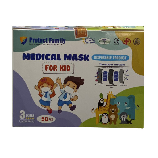 Khẩu Trang Y Tế Kháng Khuẩn Trẻ Em Hộp 50 Cái - Protect Family- Màu Xanh Hình Thú