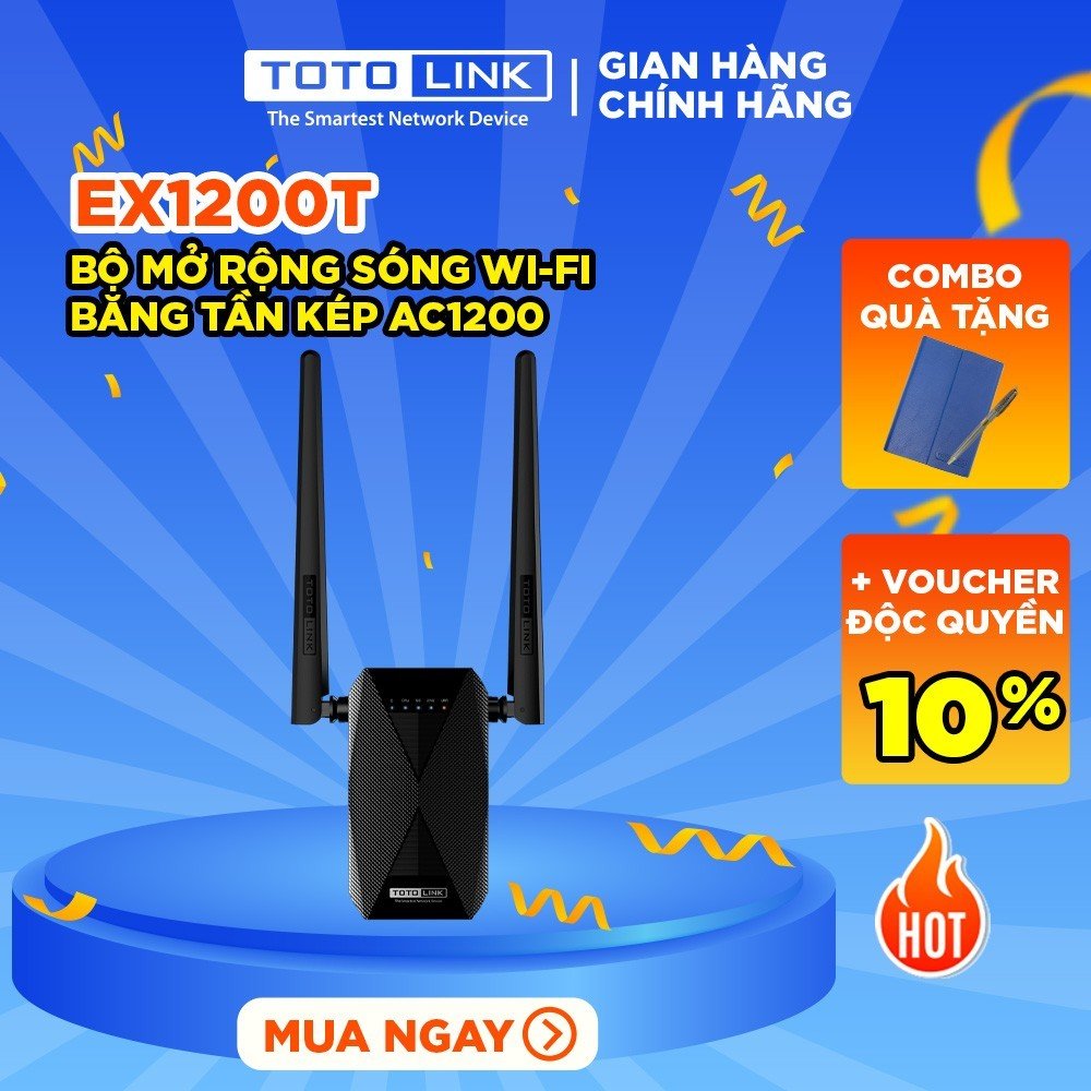 TOTOLINK EX1200T_V2 - Thiết Bị Mở Rộng Sóng Wi-Fi Băng Tần Kép AC1200 - Hàng Chính Hãng