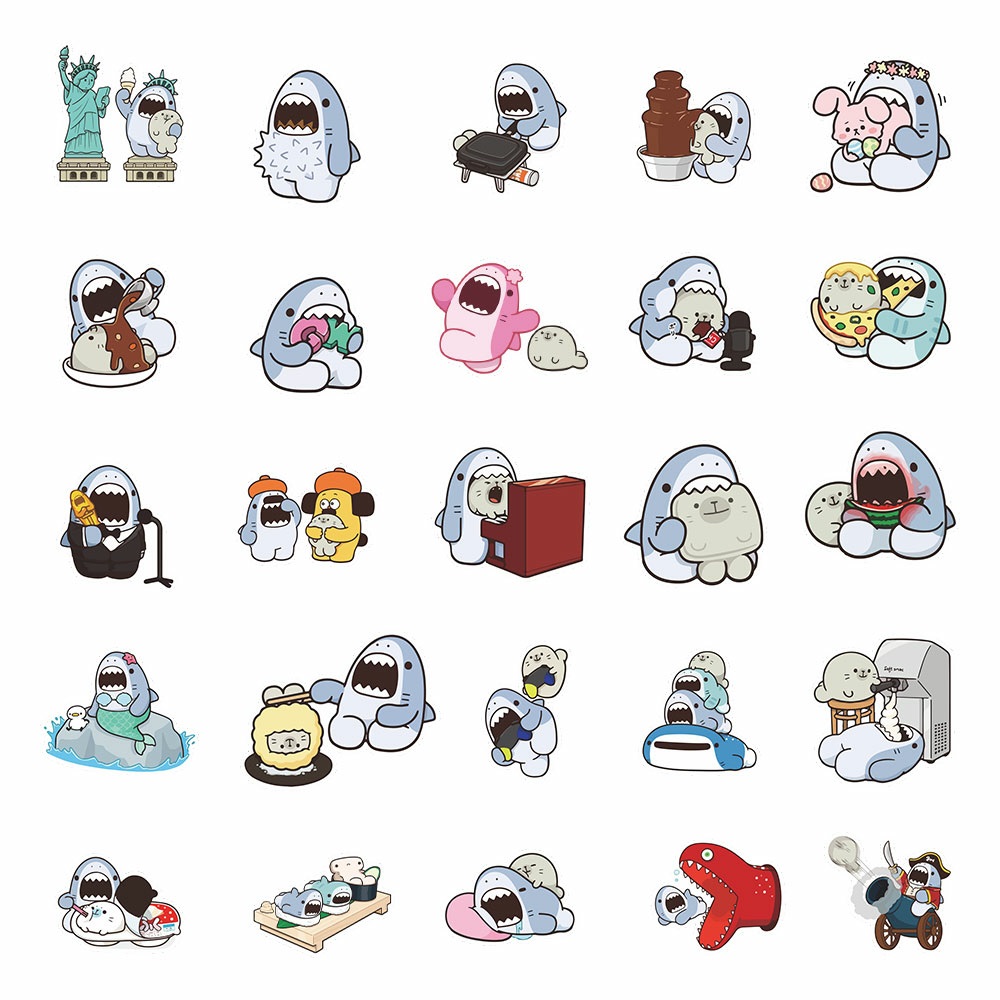 Sticker cá mập samezu đáng yêu decal dán laptop , điện thoại hình dán trang trí