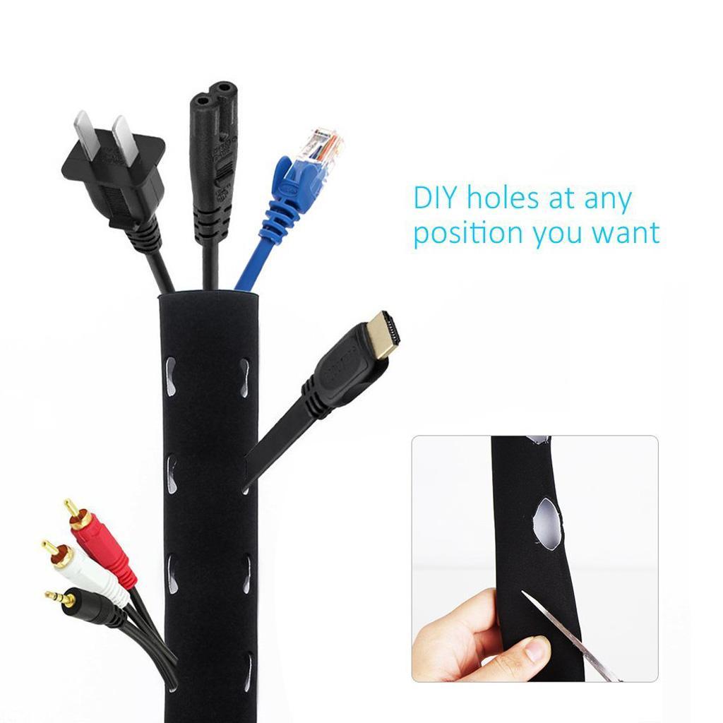 2 Pieces 118 Inch Cable Management Neoprene Cord Cover Sleeve Wire Hider Concealer Organizer Protector System for Desk TV PC Computer Home Theater, DIY by Yourself, Black and White Reversible