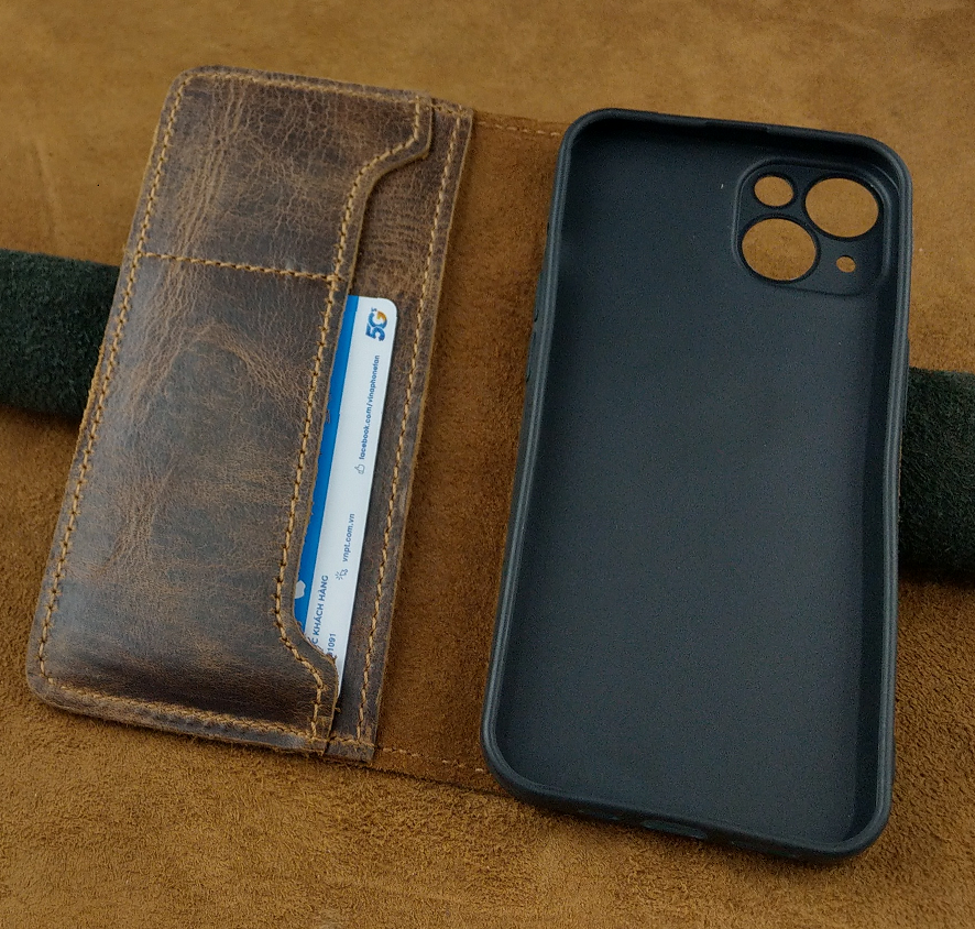 Bao Da cho Iphone 13 Handmade Da Bò Thật