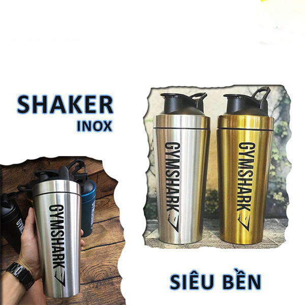 Bình Lắc Shaker - Bình Nước Inox Gym Shark Tập GYM (1 Lớp Không Giữ Nhiệt)