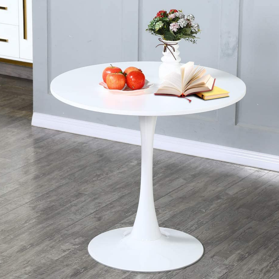 Bàn tròn café 60 cm màu trắng Bàn tròn chân trụ lõi thép mặt composite cao cấp TE Tulip – 06 S