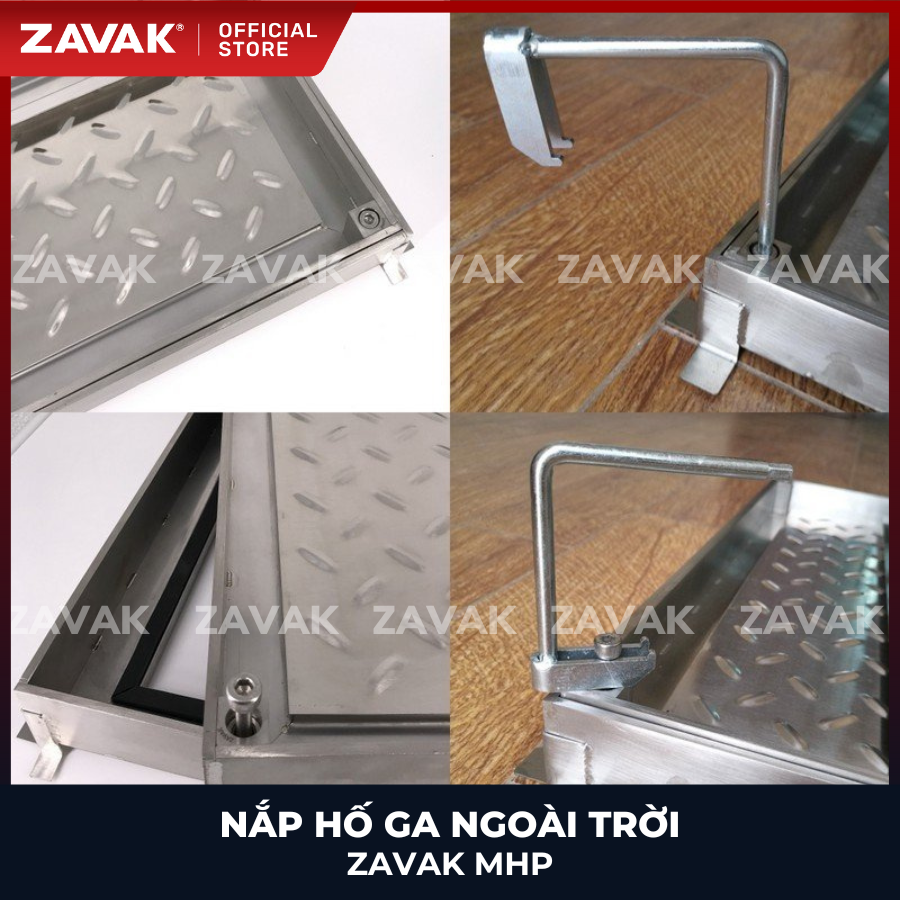 Nắp hố ga ngoài trời inox ZAVAK MHP*-AA50 / KT 50x50cm, lát gạch tối đa 4cm/ tải 960kg