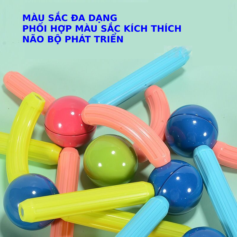 Đồ chơi que từ tính nam châm tròn 67 chi tiết EASYTOYS lắp ráp xếp hình khối xây dựng