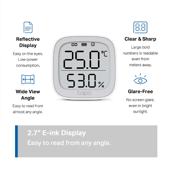 Thiệt bị đo nhiệt độ và độ ẩm thông minh TP-Link Tapo T315 | Màn hình E-ink 2.7&quot; | App điều khiển Tapo | Bảo hành 1 năm | Hàng Chính Hãng