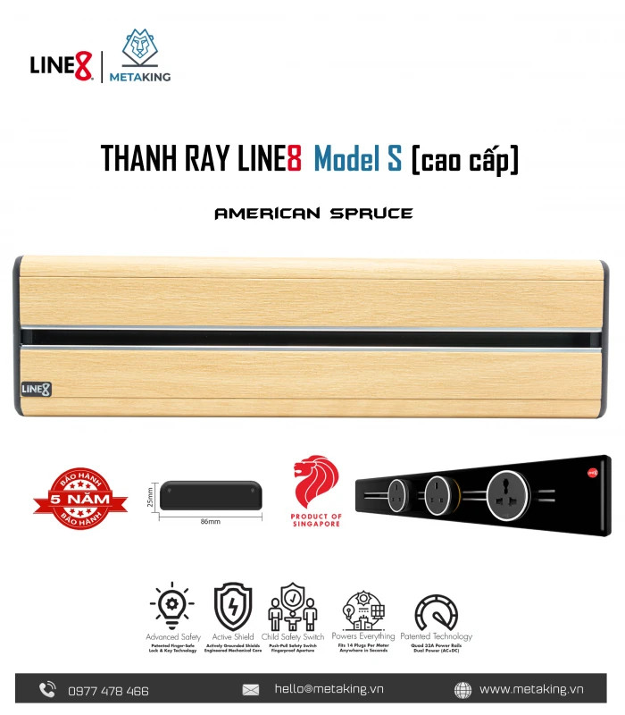 Ổ Cắm Thanh Trượt Line8 Model S I Lắp Nổi I I Cao Cấp I Chính hãng