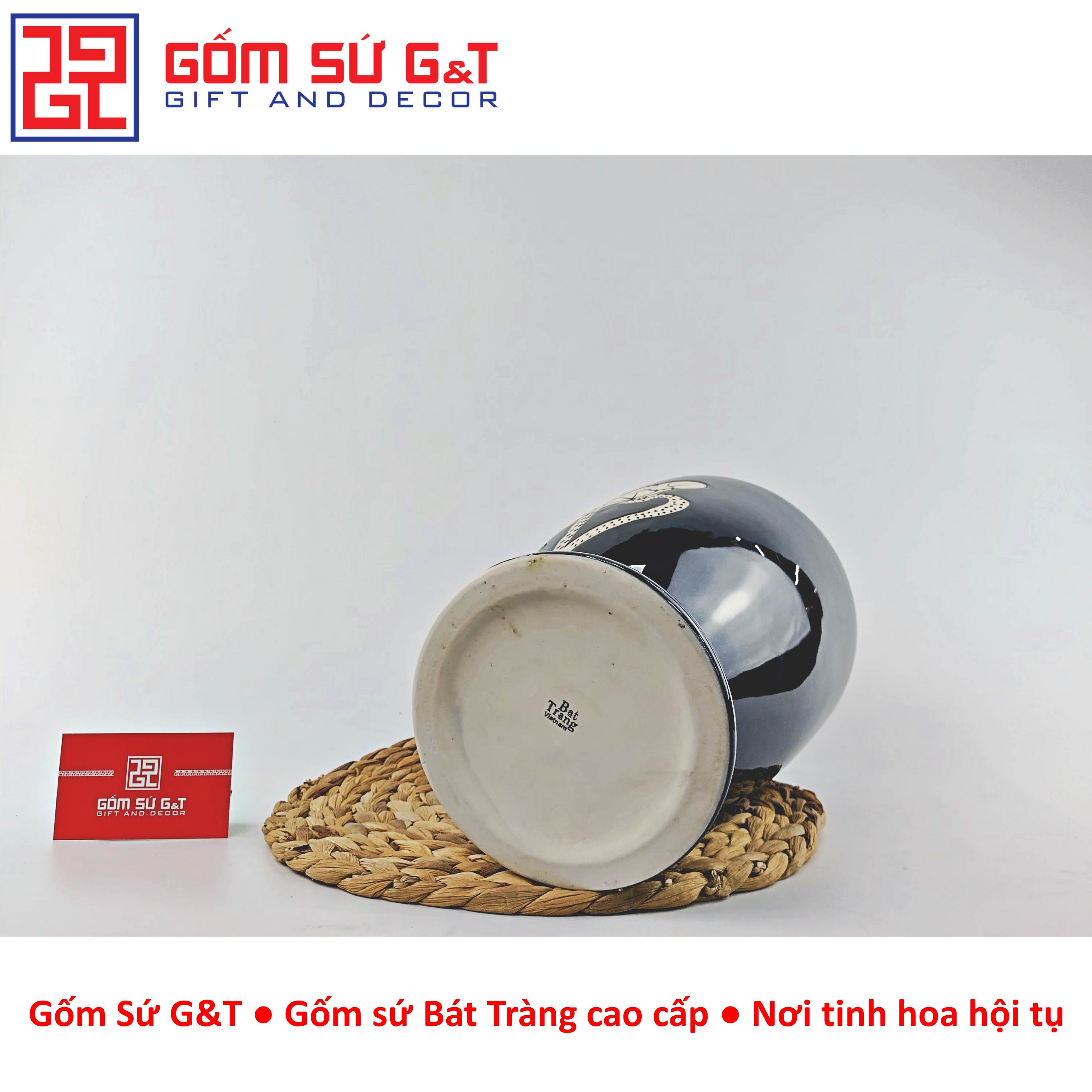 Lọ hoa men hỏa biến dáng chân voi vẽ sen Gốm Sứ G&amp;T
