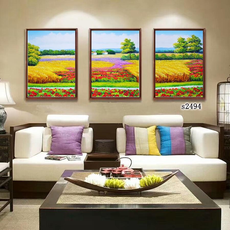 Tranh tráng gương phong cảnh đồng quê giả sơn dầu - Tranh treo phòng khách đẹp