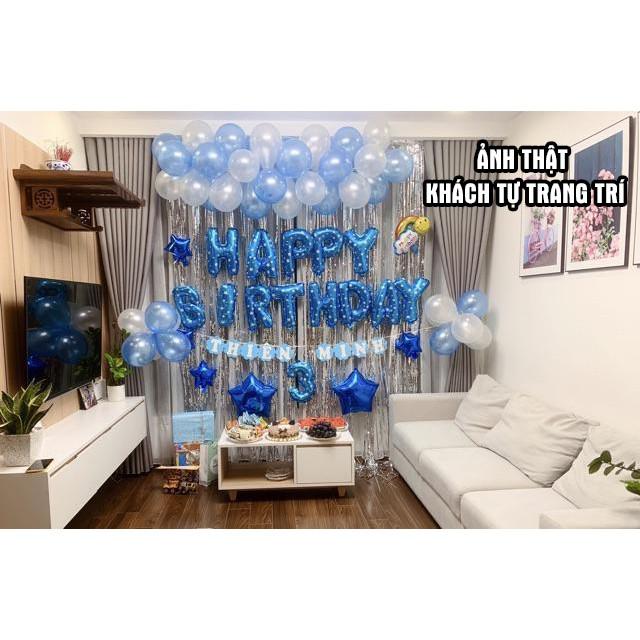 Hình ảnh Combo Trang Trí Tiệc Sinh Nhật 2 Rèm Kim Tuyến, Bóng Chữ Happy Birthday và 50 bong bóng tròn CB01