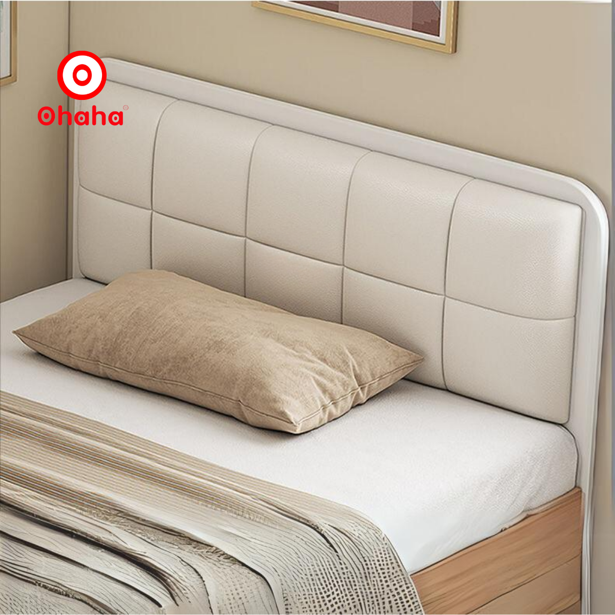 [Miễn phí lắp đặt &amp; vận chuyển] Giường ngủ gỗ cao cấp 2 hộc kéo bọc nệm đầu giường hiện đại Ohaha  - GN003