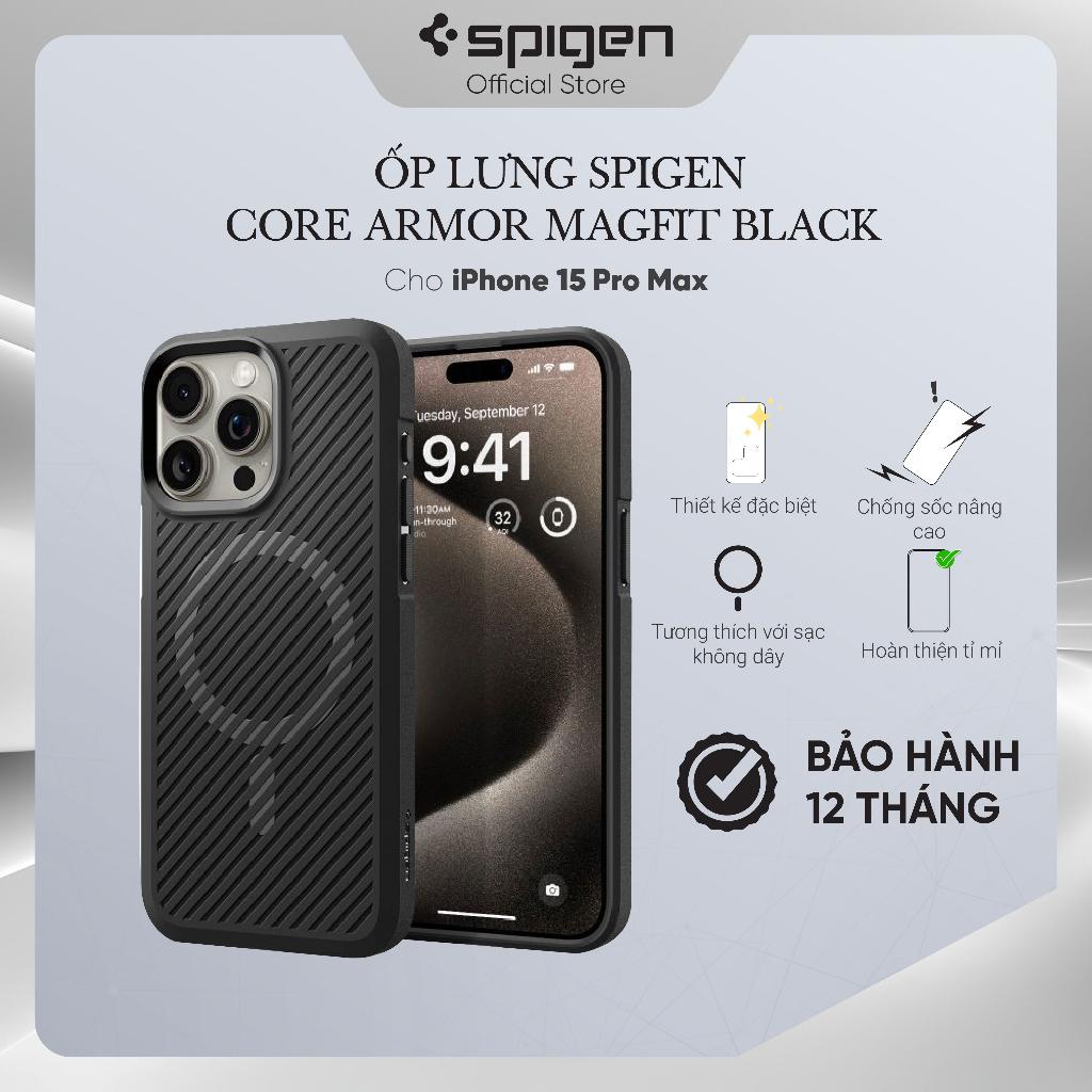 Ốp lưng cho iPhone 15 Pro/ 15 Pro Max Spigen Core Armor Magfit Black - Hàng chính hãng