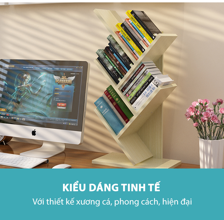 Kệ sách để bàn xương cá