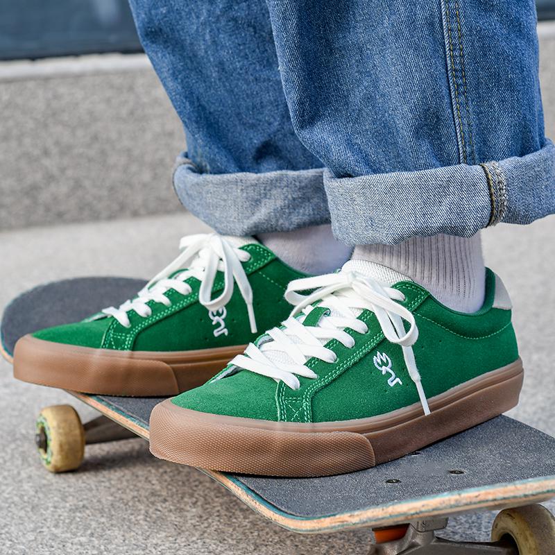 Giày thể thao da lộn bằng da màu xanh lá cây màu xanh lá cây unisex unisex giày cao su giày skateboarding dai dẻo cho bmx tennis Color: Green Shoe Size: 43