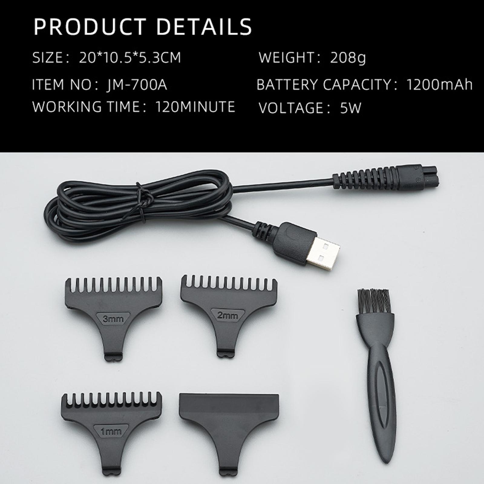 Cordless Barber Clipper Hair Cutting Kit Beard Trimmer Haircut Grooming Set T-Blade Trimmer USB Electric Beard Trimmer