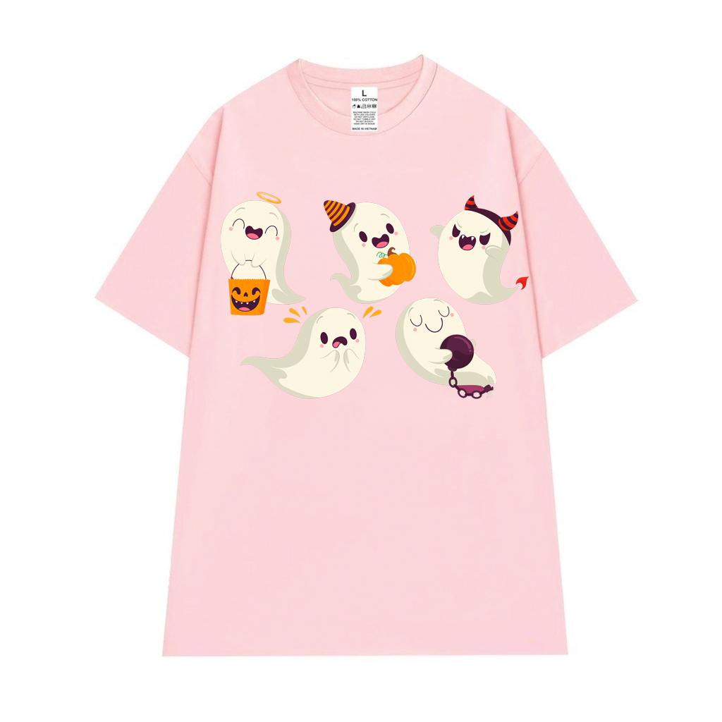 Cao cấp - Áo thun oversize Halloween 5 con ma vui nhộn Halloween shirt BND406 - Đen, Đen
