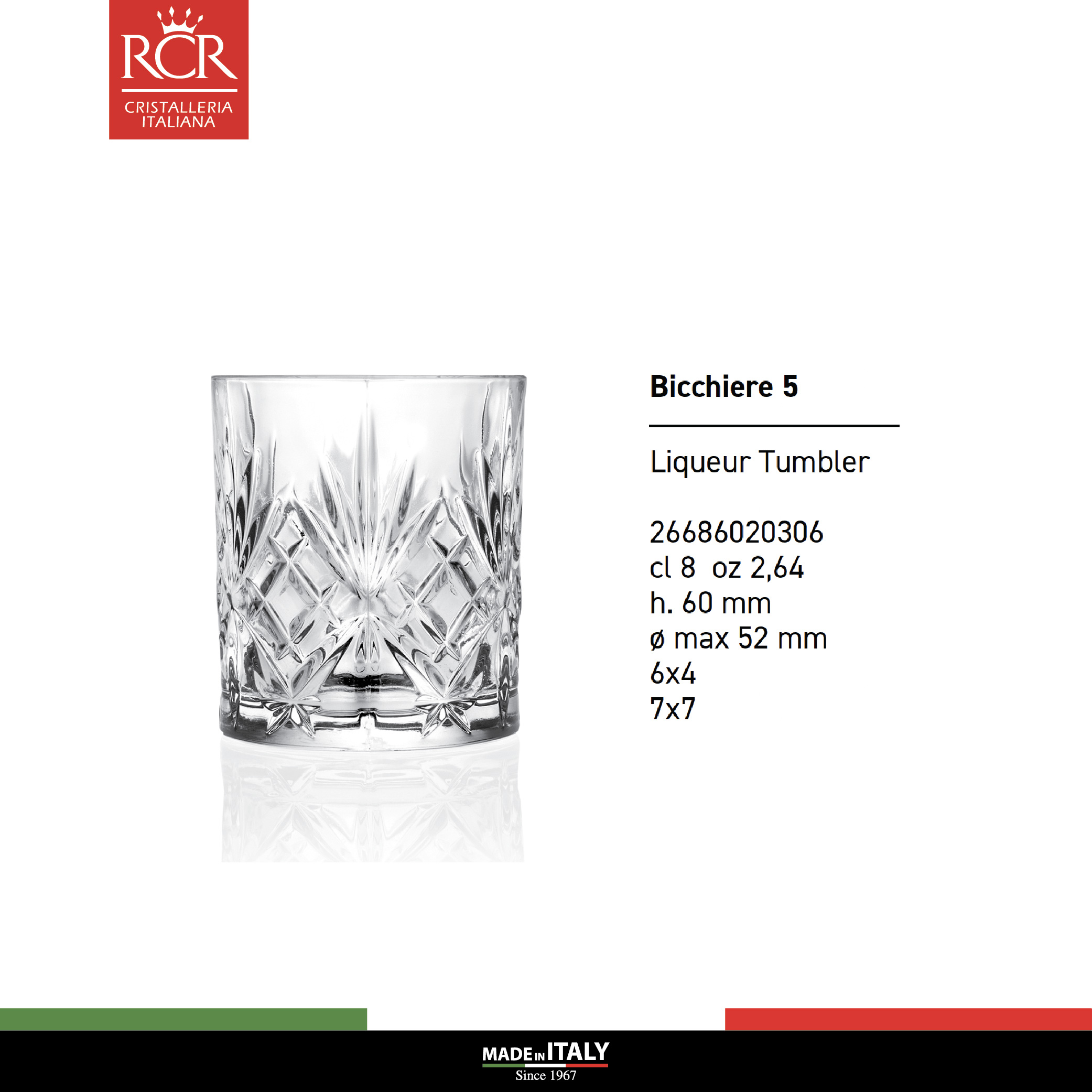 Bộ 06 Ly Shot Uống Rượu Mạnh Thuỷ Tinh Pha Lê Không Chì Ý RCR Crystal Melodia - Melodia Liqueur Tumbler 80 ml
