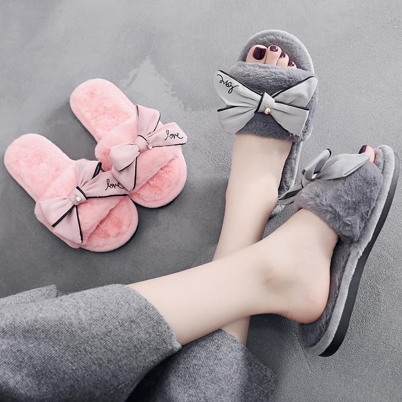 Dép bông xỏ ngón đính nơ thời trang Hàn Quốc cho nữ