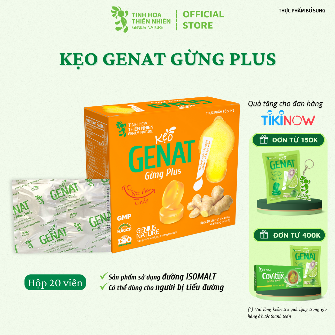 Kẹo Genat Gừng Plus - Isomalt sugar (Hộp 20 viên) - Giao 2H HCM
