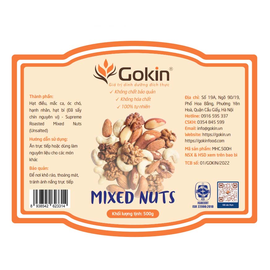 Mix hạt dinh dưỡng sấy chín nguyên vị 5 loại hạt GOKIN - Bổ sung dinh dưỡng, tốt cho bà bầu, chế độ ăn kiêng eat clean, phù hợp với mọi đối tượng, đạt tiêu chuẩn ATTP