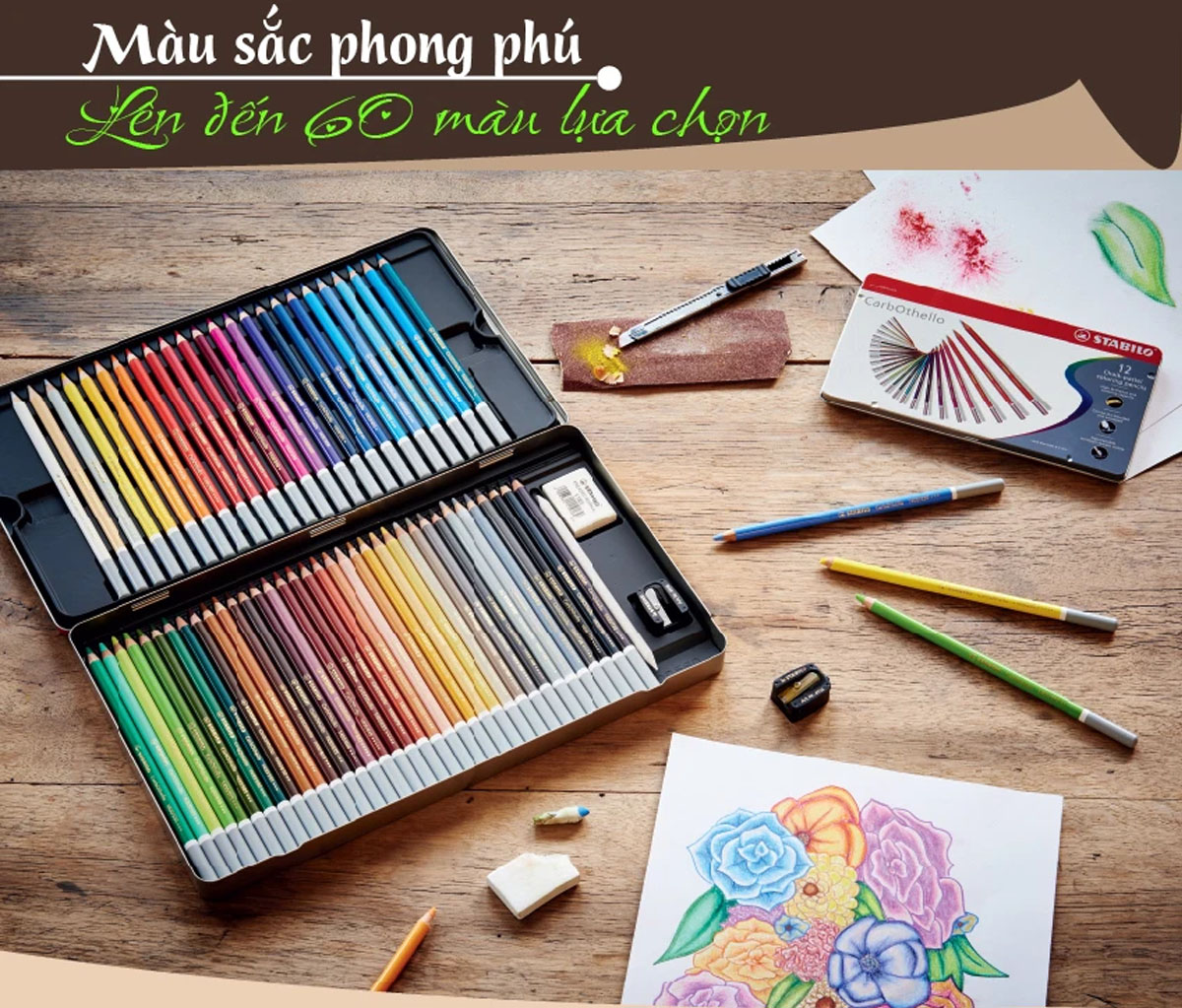 Combo cút chì màu đa năng STABILO CarbOthello 12 màu - Hộp thiếc 12 màu (CLC1412M)