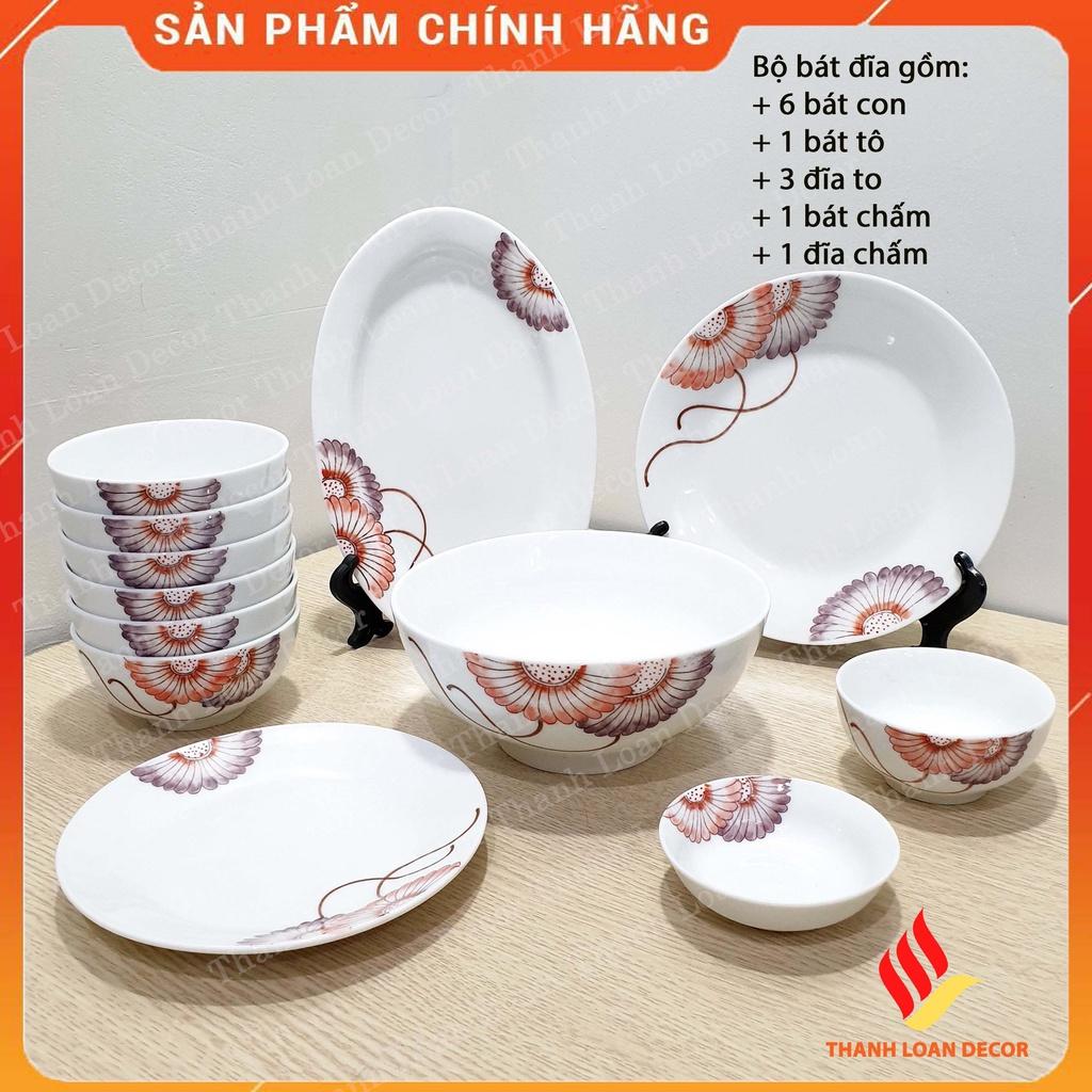 Bộ bát đĩa Bát Tràng chính hãng 12 món - Chén đĩa sứ sương trắng, họa tiết đẹp - Nhiều mẫu