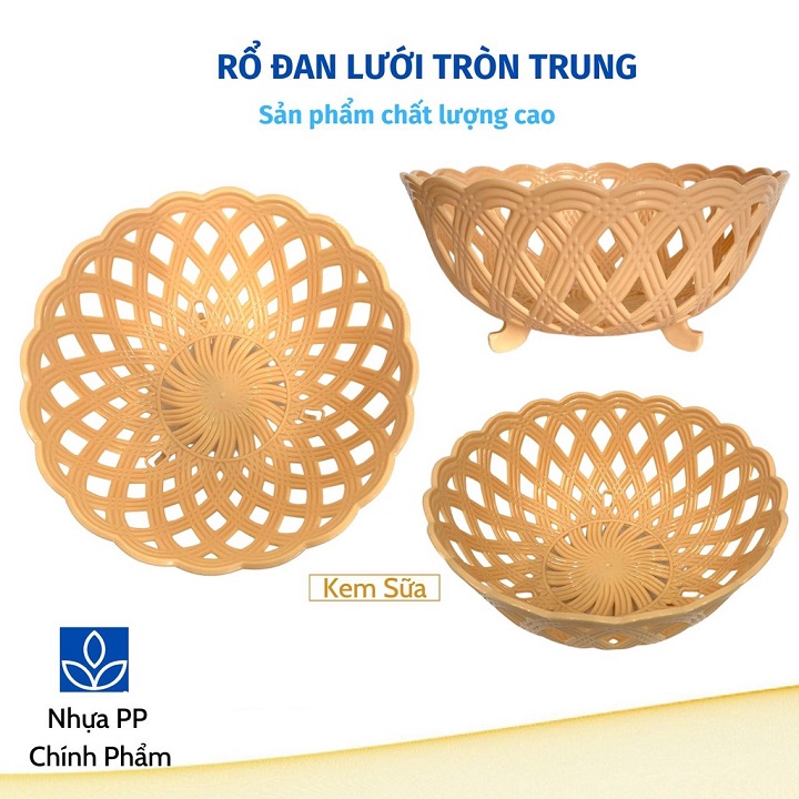 Rổ nhựa tròn đa năng đan lưới  đường kính 22 cm x 9 cm cao cấp